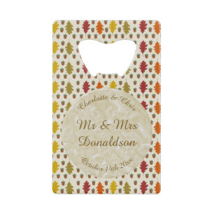 Oak leaves and Acorns Fall Autumn Wedding Custom Credit Card Bottle Opener