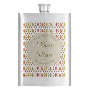 Oak leaves and Acorns Fall Autumn Wedding Custom Flask