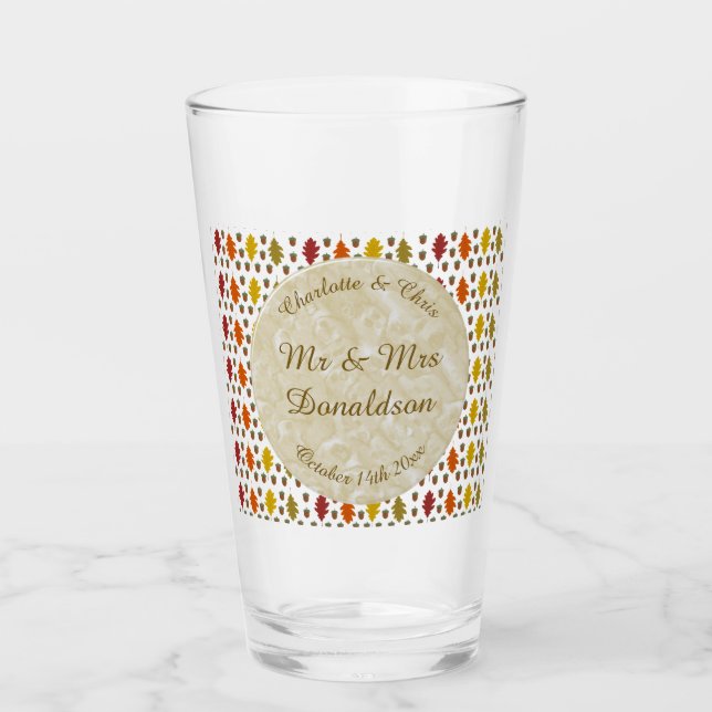 Oak leaves and Acorns Fall Autumn Wedding Custom Glass (Front)