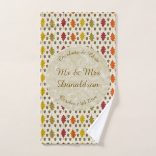 Oak leaves and Acorns Fall Autumn Wedding Custom Hand Towel