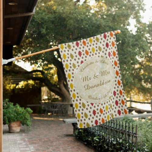 Oak leaves and Acorns Fall Autumn Wedding Custom House Flag