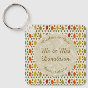 Oak leaves and Acorns Fall Autumn Wedding Custom Keychain