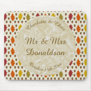 Oak leaves and Acorns Fall Autumn Wedding Custom Mouse Pad