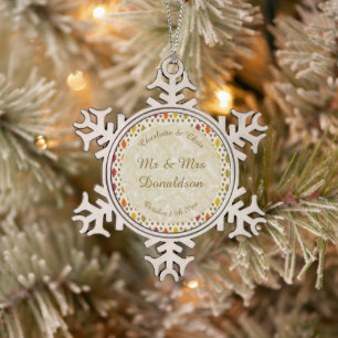 Oak leaves and Acorns Fall Autumn Wedding Custom Snowflake Pewter Christmas Ornament