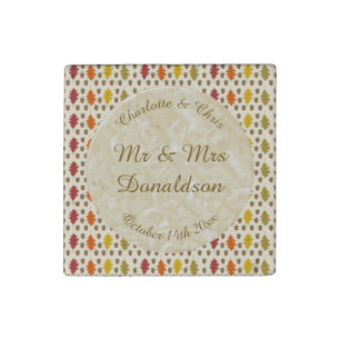 Oak leaves and Acorns Fall Autumn Wedding Custom Stone Magnet