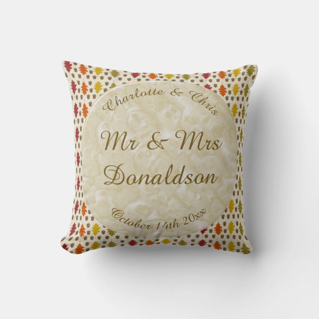 Oak leaves and Acorns Fall Autumn Wedding Custom Throw Pillow (Front)