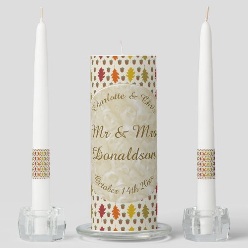 Oak leaves and Acorns Fall Autumn Wedding Custom Unity Candle Set