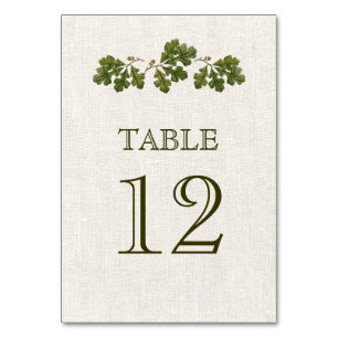 Oak Leaves Burlap Texture Wedding Table Number