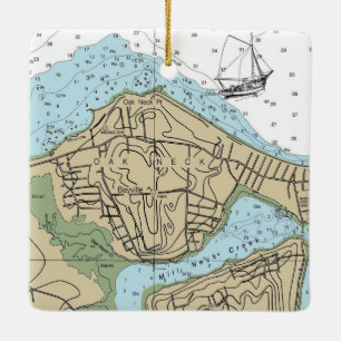 Oak Neck NY Nautical Chart Christmas Ceramic Ornament