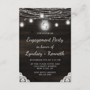 Oak Ridge Rustic Dark Brown Wood Engagement Party Invitation