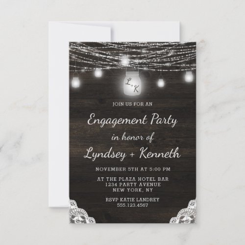 Oak Ridge Rustic Dark Brown Wood Engagement Party Invitation