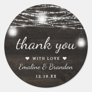 Oak Ridge Rustic Dark Brown Wood Wedding Thank You Classic Round Sticker