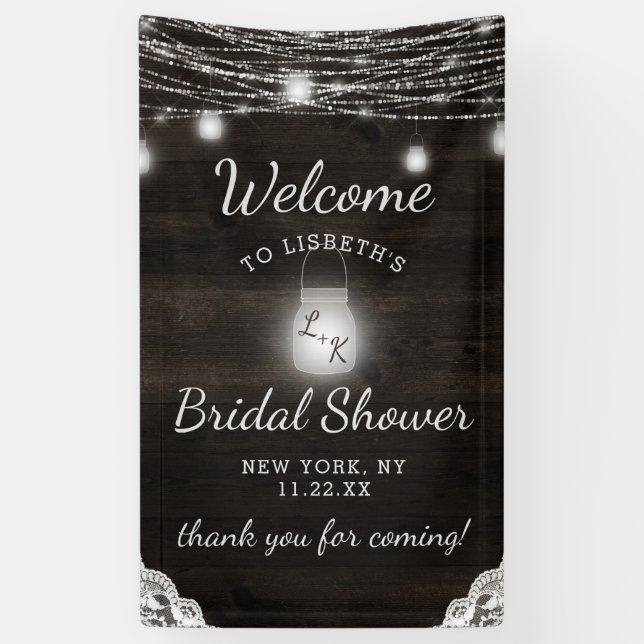 Oak Ridge Rustic Dark Wood Bridal Shower Welcome Banner (Vertical)