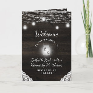 Oak Ridge Rustic Dark Wood & Lace Wedding Ceremony Program