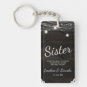 Oak Ridge Rustic Dark Wood To the Sister Quote Keychain