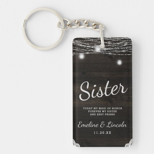 Oak Ridge Rustic Dark Wood To the Sister Quote Keychain (Front)