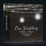 Oak Ridge Rustic Dark Wood Wedding Photo Album 3 Ring Binder<br><div class="desc">Oak Ridge Rustic Dark Brown Barn Wood, Sparkling Mason Jars, and Glowing String Lights Design with Twinkling strands of dangling lights and jars on a deep rich wood texture with white accents. With Modern Typography Script Fonts. A rustic elegant country farmhouse style design - Personalized Wedding Photos Newlyweds photo album...</div>