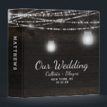 Oak Ridge Rustic Dark Wood Wedding Photo Album 3 Ring Binder<br><div class="desc">Oak Ridge Rustic Dark Brown Barn Wood, Sparkling Mason Jars, and Glowing String Lights Design with Twinkling strands of dangling lights and jars on a deep rich wood texture with white accents. With Modern Typography Script Fonts. A rustic elegant country farmhouse style design - Personalized Wedding Photos Newlyweds photo album...</div>