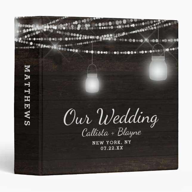 Oak Ridge Rustic Dark Wood Wedding Photo Album 3 Ring Binder (Front/Spine)