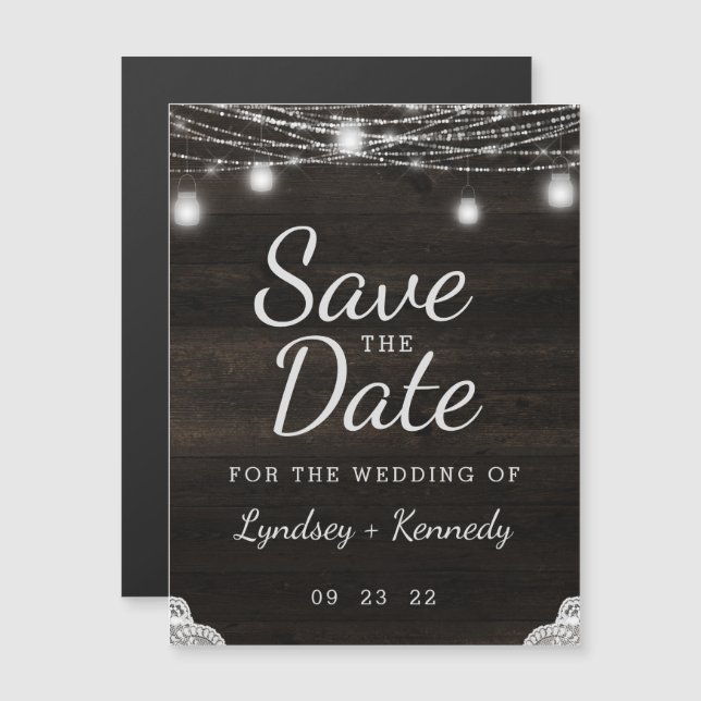 Oak Ridge Rustic Dark Wood Wedding Save the Date Magnetic Invitation (Front/Back)