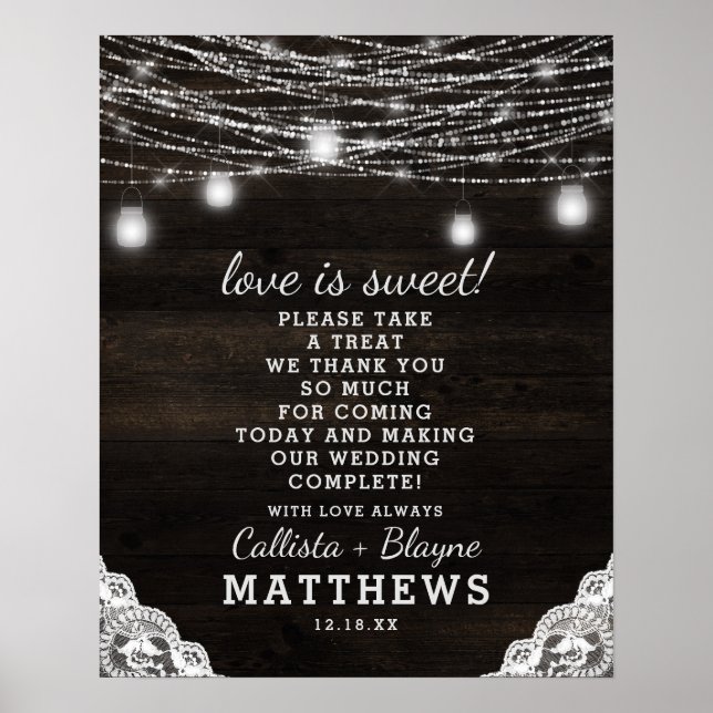 Oak Ridge Rustic Love is Sweet Treat Wedding Sign (Front)