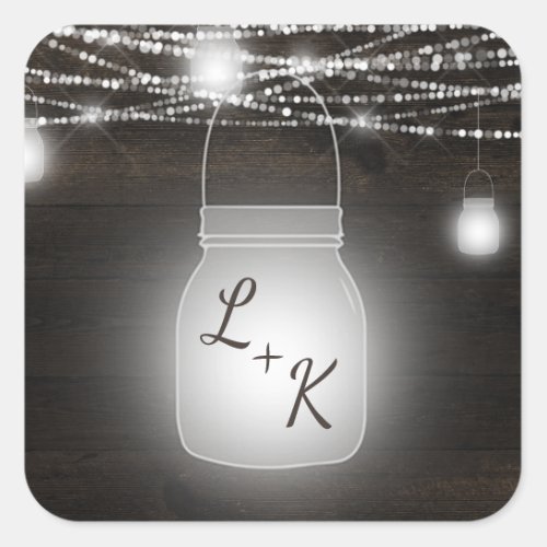 Oak Ridge Rustic Mason Jar Monogram Wedding Square Sticker