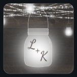 Oak Ridge Rustic Mason Jar Monogram Wedding Square Sticker<br><div class="desc">Oak Ridge Rustic Dark Brown Barn Wood, Sparkling Mason Jars, and Glowing String Lights Design with Twinkling strands of dangling lights and jars on a deep rich wood texture with white accents. With Modern Typography Script Fonts. A rustic elegant country farmhouse style design - Personalized Wedding Monogram Name Stickers! ~...</div>