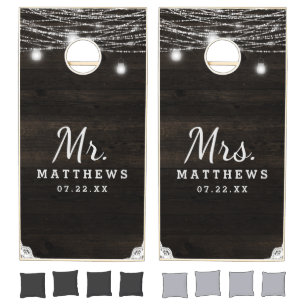 Oak Ridge Rustic Mason Jars Wedding Mr & Mrs Cornhole Set
