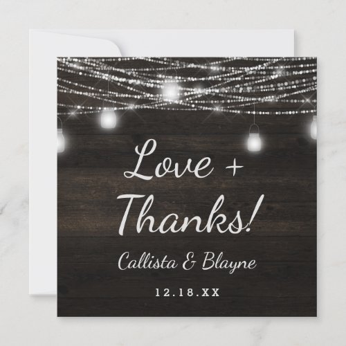 Oak Ridge Rustic Wedding Love and Thanks Square Thank You Card