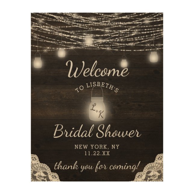Oak Ridge Rustic Wood Bridal Shower Welcome Sign (Front)