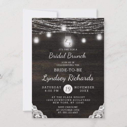 Oak Ridge Rustic Wood  Lace Bridal Brunch Shower Invitation