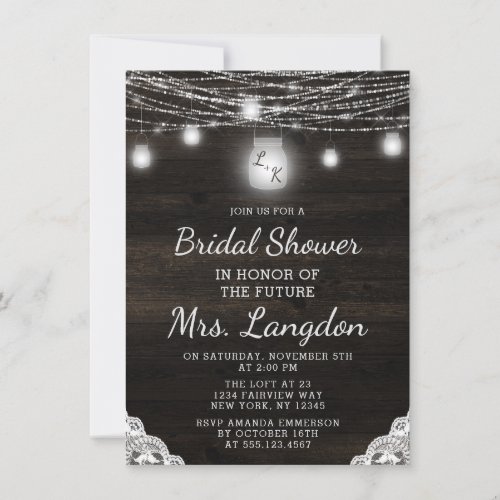 Oak Ridge Rustic Wood  Lace Wedding Bridal Shower Invitation