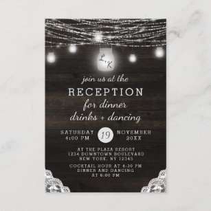 Oak Ridge Rustic Wood & Lace Wedding Reception Invitation