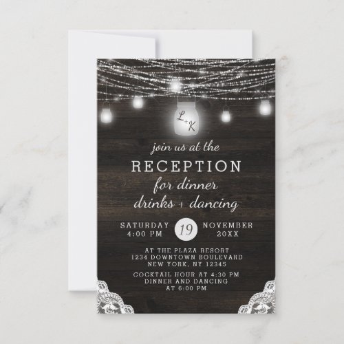 Oak Ridge Rustic Wood  Lace Wedding Reception Invitation