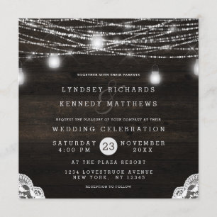 Oak Ridge Rustic Wood & Lace Wedding Square Invitation