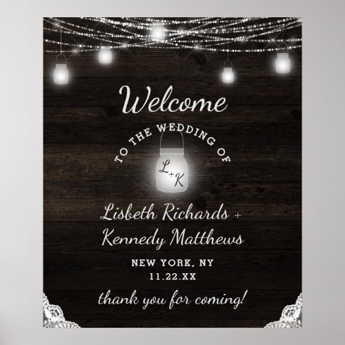 Oak Ridge Rustic Wood  Lace Wedding Welcome Sign