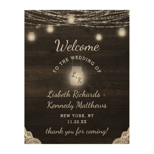 Oak Ridge Rustic Wood  Lace Wedding Welcome Sign