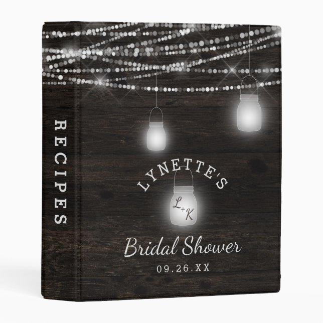 Oak Ridge Rustic Wood Lights Bridal Shower Recipe Mini Binder (Front/Spine)