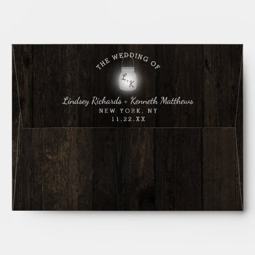 Oak Ridge Rustic Wood  Mason Jar Monogram Wedding Envelope