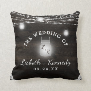 Oak Ridge Rustic Wood & Mason Jar Wedding Monogram Throw Pillow
