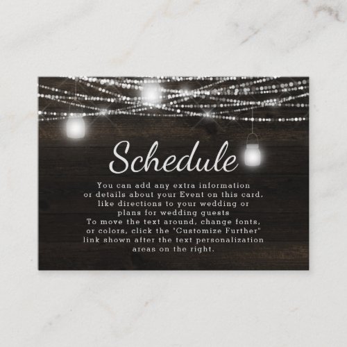 Oak Ridge Rustic Wood  Mason Jar Wedding Schedule Enclosure Card