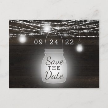 Oak Ridge Rustic Wood & Mason Jars Save The Date Announcement Postcard by GraphicBrat at Zazzle