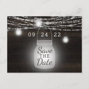 Oak Ridge Rustic Wood & Mason Jars Save the Date Announcement Postcard