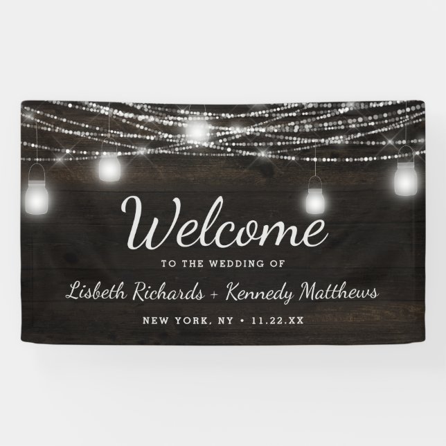 Oak Ridge Rustic Wood & Mason Jars Wedding Welcome Banner (Horizontal)