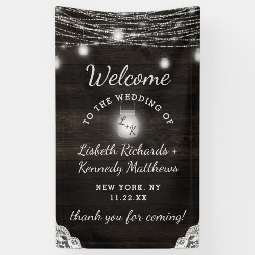 Oak Ridge Rustic Wood  Mason Jars Wedding Welcome Banner