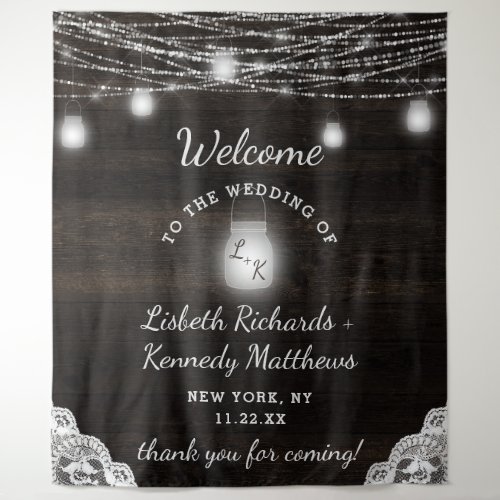 Oak Ridge Rustic Wood  Mason Jars Wedding Welcome Tapestry