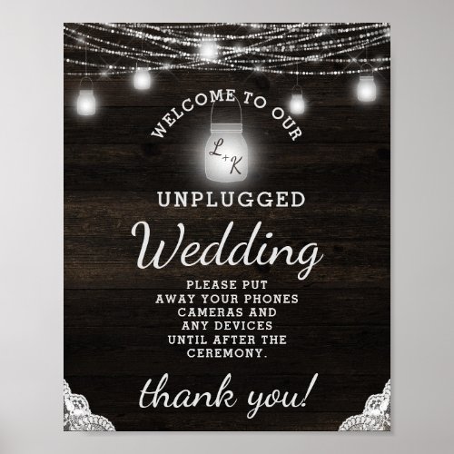 Oak Ridge Rustic Wood Unplugged Wedding Table Sign