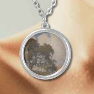 Oak Tree (1910) – Majestic Vintage Watercolor Silver Plated Necklace