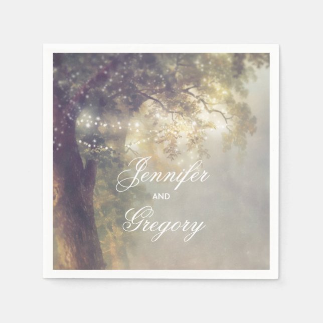Oak Tree and String Lights Rustic Garden Wedding Napkins (Front)
