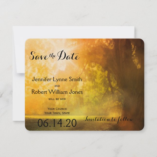 Oak Tree at Sunset Wedding Save the Date (Front)